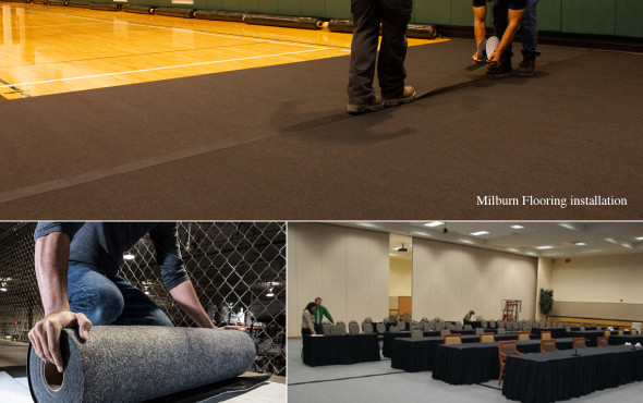 Image of Pro Shield Flooring Protection tiles in a classroom, providing temporary floor protection and allowing flexible learning spaces.