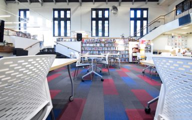 Carpet tile color and texture detail installed by Milburn Flooring