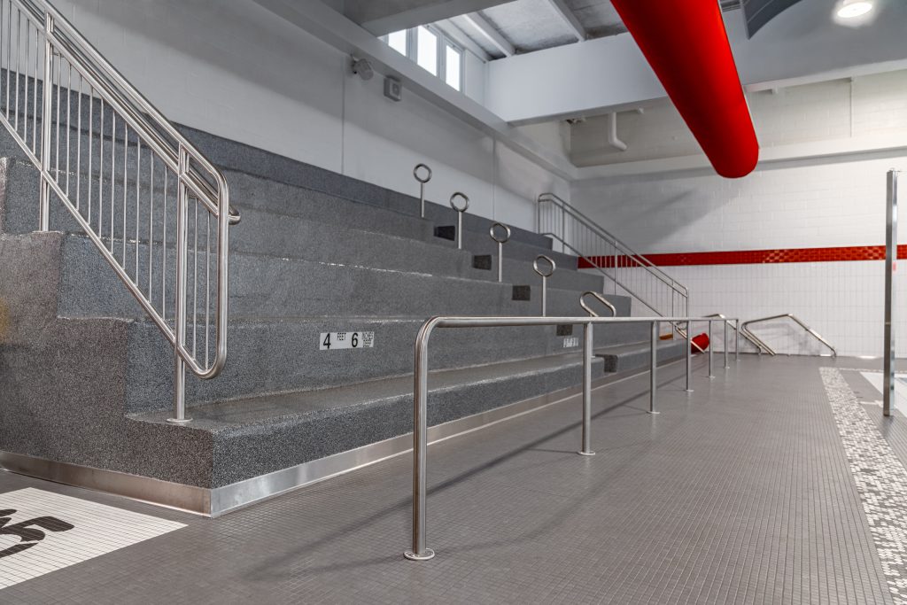 Bleachers overlooking pool for spectators