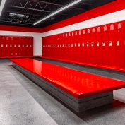 Locker room adjacent to the Connetquot High School Pool for swimmers